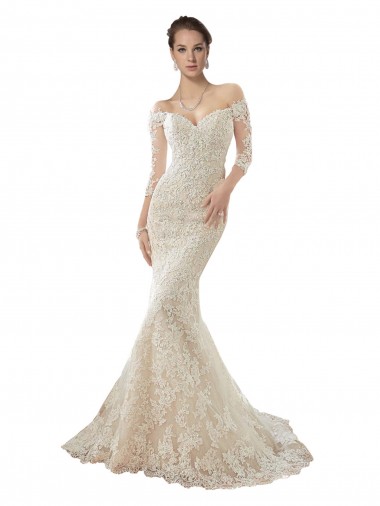 Avorio & Champagne Stile sirena Tulle Pizzo Abiti da sposa Siti