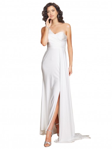 Bianco Linea A Una spalla Raso Setoso Abiti da sposa Siti