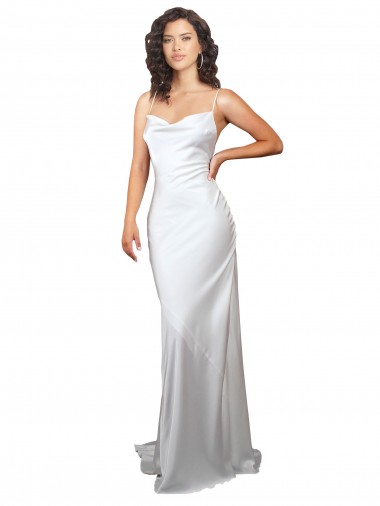 Bianco Tubino Cappuccio Sweep treno Raso Setoso Semplice Spiaggia Abiti da sposa Siti